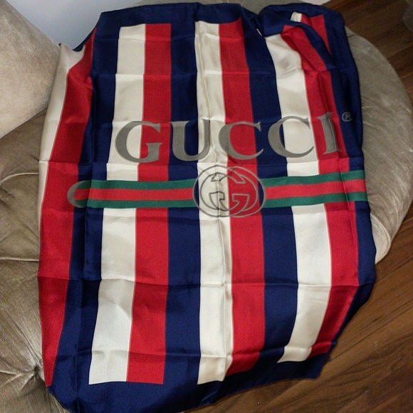 New unisex Gucci logo sylvie stripe silk scarf - Picture 11 of 12